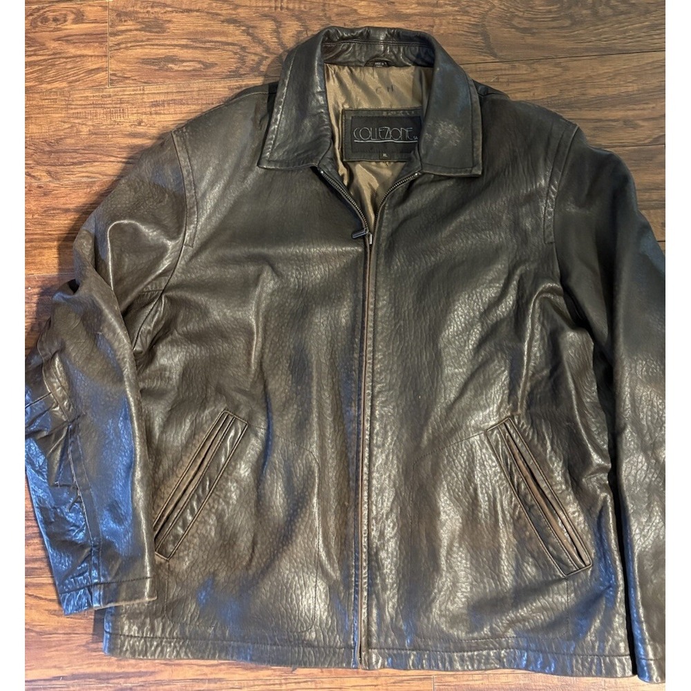 Vintage Collezione SA Leather Lined Nylon Blend Bomber Jacket Mens XL Brown